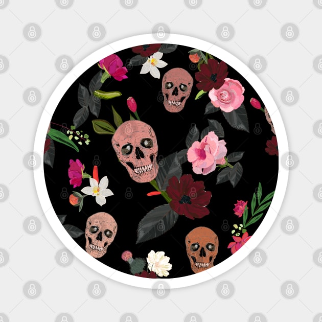 Skull and roses, vanilla, cosmos flower Magnet by GULSENGUNEL